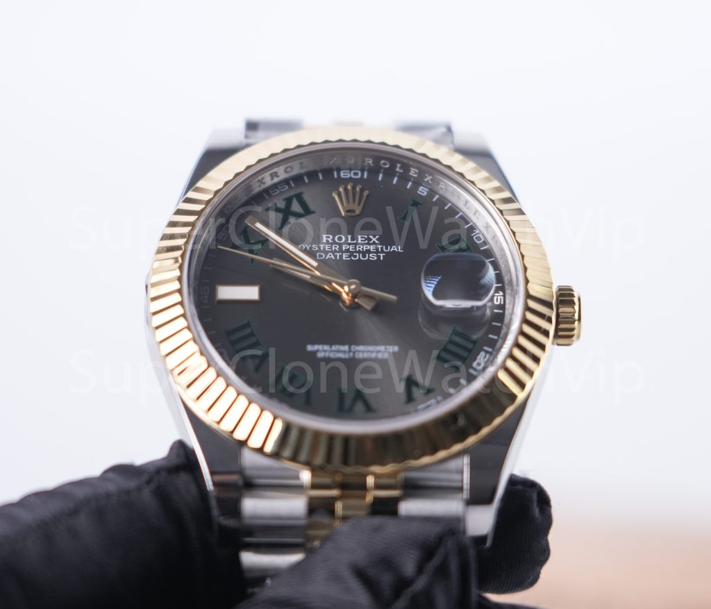 Rolex Datejust 126333 "Wimbledon" Two-Tone Yellow Gold Slate Grey Dial Fluted Bezel Jubilee Bracelet 41mm Replica Watches - 4-24-scaled