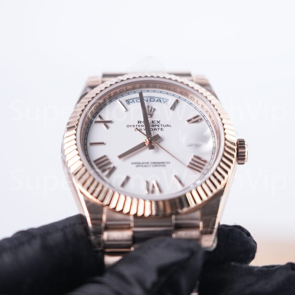 Rolex Day-Date 40 228235 18K Rose Gold White Dial Roman Numerals Fluted Bezel President Bracelet 40mm Replica Watches - 8-11-scaled