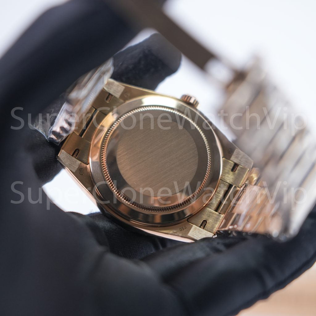 Rolex Day-Date 40 228235 18K Rose Gold Chocolate Sunray Dial Baguette Diamond Markers Fluted Bezel President Bracelet 40mm Replica Watches - 8-6-scaled