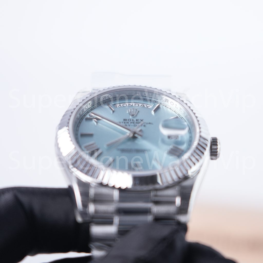 Rolex Day-Date 40 228236 904L Steel Ice Blue Sunray Dial Roman Numerals Fluted Bezel President Bracelet 40mm Replica Watches - 8-8-scaled